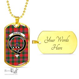 Scottish Dalziel Clan Tartan Dog Tag Necklace - Crest Classic Scottish Plaid Tartan Plaid