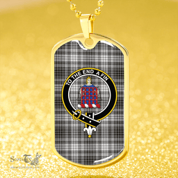 ScottishPlaid Ogilvie Black & White Clan Tartan Dog Tag Necklace - Crest Classic Scottish Plaid Tartan Plaid