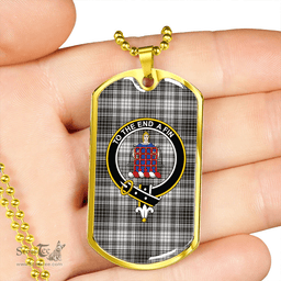ScottishPlaid Ogilvie Black & White Clan Tartan Dog Tag Necklace - Crest Classic Scottish Plaid Tartan Plaid