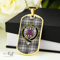 ScottishPlaid Ogilvie Black & White Clan Tartan Dog Tag Necklace - Crest Classic Scottish Plaid Tartan Plaid