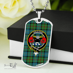 ScottishPlaid MacLeod of Assynt Ancient Clan Tartan Dog Tag Necklace - Crest Classic Scottish Plaid Tartan Plaid