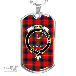 Scottish Fraser (of Lovat) Clan Tartan Dog Tag Necklace - Crest Classic Scottish Plaid Tartan Plaid