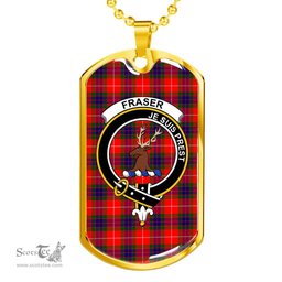Scottish Fraser (of Lovat) Clan Tartan Dog Tag Necklace - Crest Classic Scottish Plaid Tartan Plaid