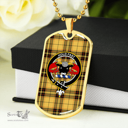 ScottishPlaid MacLeod Snuffbox Weathered Clan Tartan Dog Tag Necklace - Crest Classic Scottish Plaid Tartan Plaid