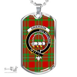 Scottish Grierson Clan Tartan Dog Tag Necklace - Crest Classic Scottish Plaid Tartan Plaid