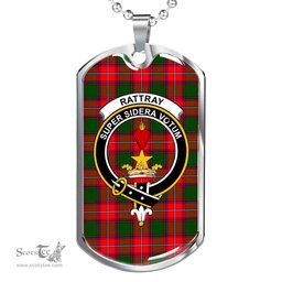 Scottish Rattray Clan Tartan Dog Tag Necklace - Crest Classic Scottish Plaid Tartan Plaid