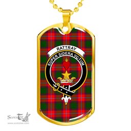 Scottish Rattray Clan Tartan Dog Tag Necklace - Crest Classic Scottish Plaid Tartan Plaid