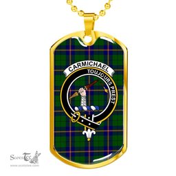 Scottish Carmichael Clan Tartan Dog Tag Necklace - Crest Classic Scottish Plaid Tartan Plaid