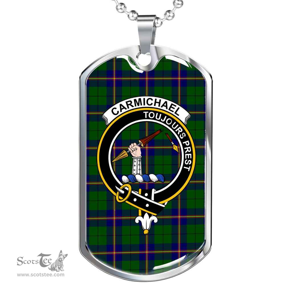 Scottish Carmichael Clan Tartan Dog Tag Necklace - Crest Classic Scottish Plaid Tartan Plaid