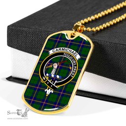 Scottish Carmichael Clan Tartan Dog Tag Necklace - Crest Classic Scottish Plaid Tartan Plaid