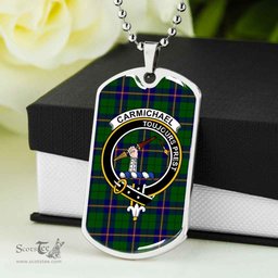 Scottish Carmichael Clan Tartan Dog Tag Necklace - Crest Classic Scottish Plaid Tartan Plaid