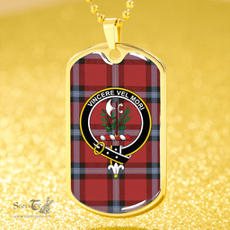 ScottishPlaid MacLaine of LochBuie (Cockburn) (MacLaine) Weathered Clan Tartan Dog Tag Necklace - Crest Classic Scottish Plaid Tartan Plaid
