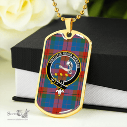ScottishPlaid Skene of Cromar Ancient Clan Tartan Dog Tag Necklace - Crest Classic Scottish Plaid Tartan Plaid