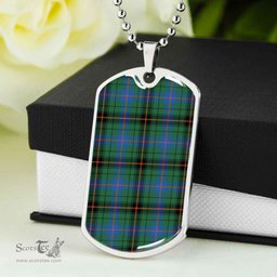 Scottish Davidson Ancient Clan Tartan Dog Tag Necklace - Classic Scottish Plaid Tartan Plaid
