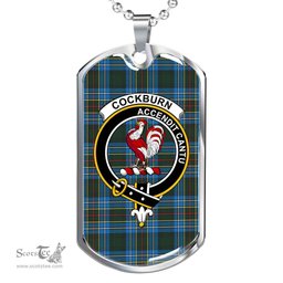 Scottish Cockburn Clan Tartan Dog Tag Necklace - Crest Classic Scottish Plaid Tartan Plaid