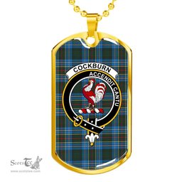 Scottish Cockburn Clan Tartan Dog Tag Necklace - Crest Classic Scottish Plaid Tartan Plaid