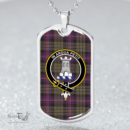 ScottishPlaid Malcolm 1840 Weathered Clan Tartan Dog Tag Necklace - Crest Classic Scottish Plaid Tartan Plaid