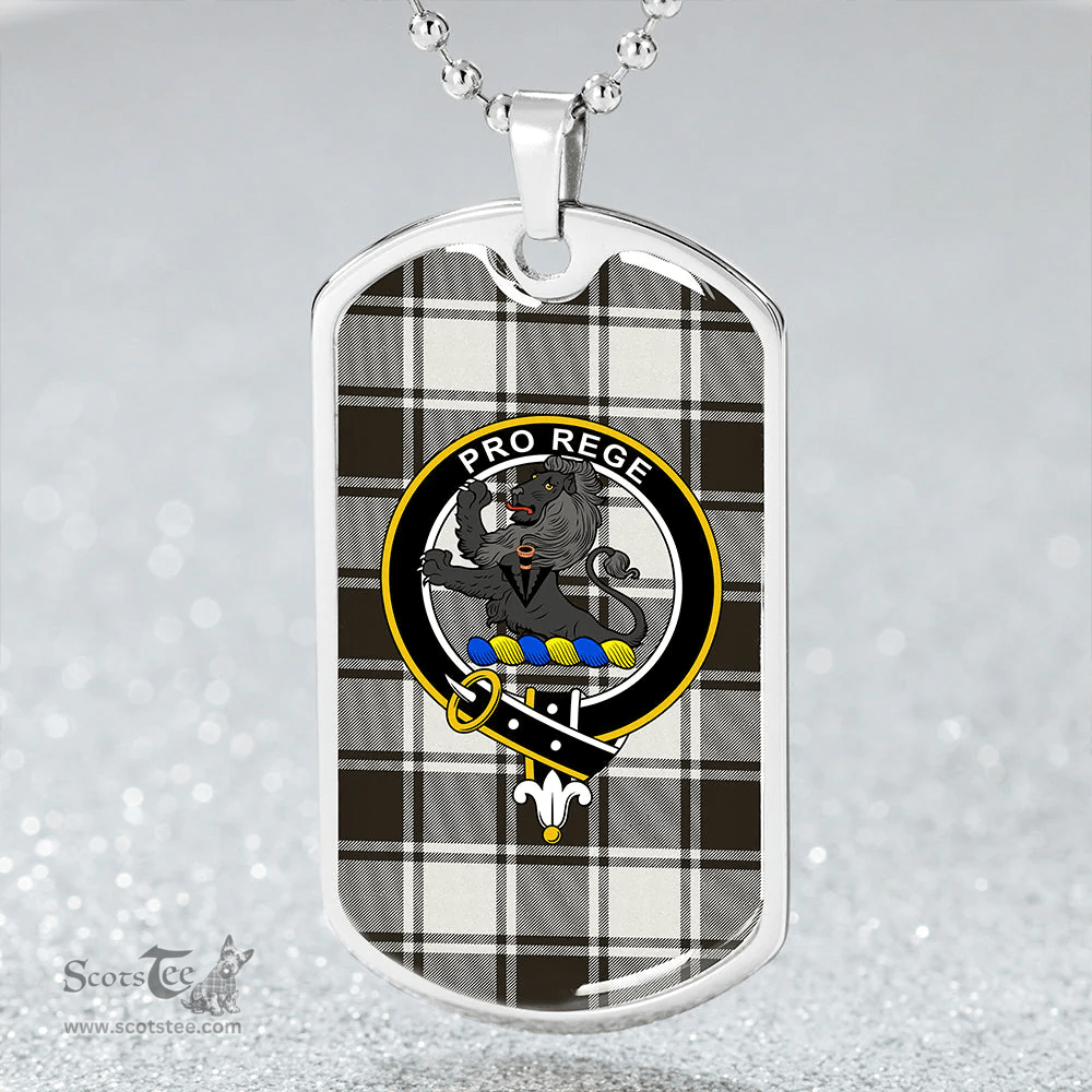 ScottishPlaid MacFie B&W (MacPhee B&W) Weathered Clan Tartan Dog Tag Necklace - Crest Classic Scottish Plaid Tartan Plaid