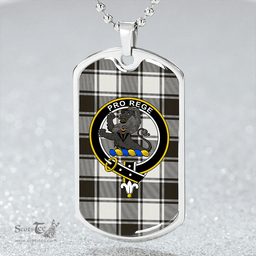 ScottishPlaid MacFie B&W (MacPhee B&W) Weathered Clan Tartan Dog Tag Necklace - Crest Classic Scottish Plaid Tartan Plaid