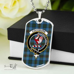 Scottish Cockburn Clan Tartan Dog Tag Necklace - Crest Classic Scottish Plaid Tartan Plaid