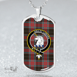 ScottishPlaid Ramsay Green Weathered Clan Tartan Dog Tag Necklace - Crest Classic Scottish Plaid Tartan Plaid
