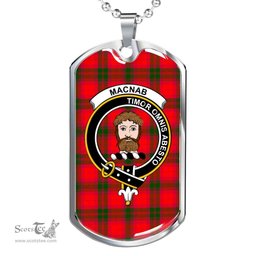 Scottish MacNab Clan Tartan Dog Tag Necklace - Crest Classic Scottish Plaid Tartan Plaid