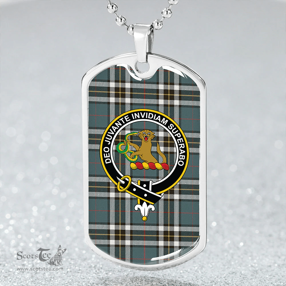 ScottishPlaid Thomson Blue (MacThomas Blue/Thompson Dress) Weathered Clan Tartan Dog Tag Necklace - Crest Classic Scottish Plaid Tartan Plaid
