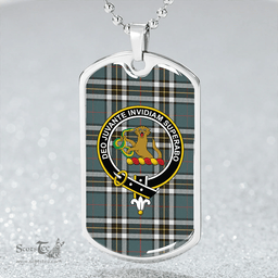 ScottishPlaid Thomson Blue (MacThomas Blue/Thompson Dress) Weathered Clan Tartan Dog Tag Necklace - Crest Classic Scottish Plaid Tartan Plaid