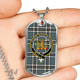 ScottishPlaid Thomson Blue (MacThomas Blue/Thompson Dress) Weathered Clan Tartan Dog Tag Necklace - Crest Classic Scottish Plaid Tartan Plaid