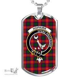 Scottish Hopkirk Clan Tartan Dog Tag Necklace - Crest Classic Scottish Plaid Tartan Plaid