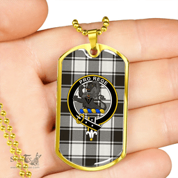 ScottishPlaid MacFie B&W (MacPhee B&W) Weathered Clan Tartan Dog Tag Necklace - Crest Classic Scottish Plaid Tartan Plaid