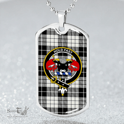 ScottishPlaid MacLeod Black & White Modern Clan Tartan Dog Tag Necklace - Crest Classic Scottish Plaid Tartan Plaid