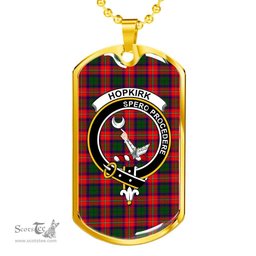Scottish Hopkirk Clan Tartan Dog Tag Necklace - Crest Classic Scottish Plaid Tartan Plaid