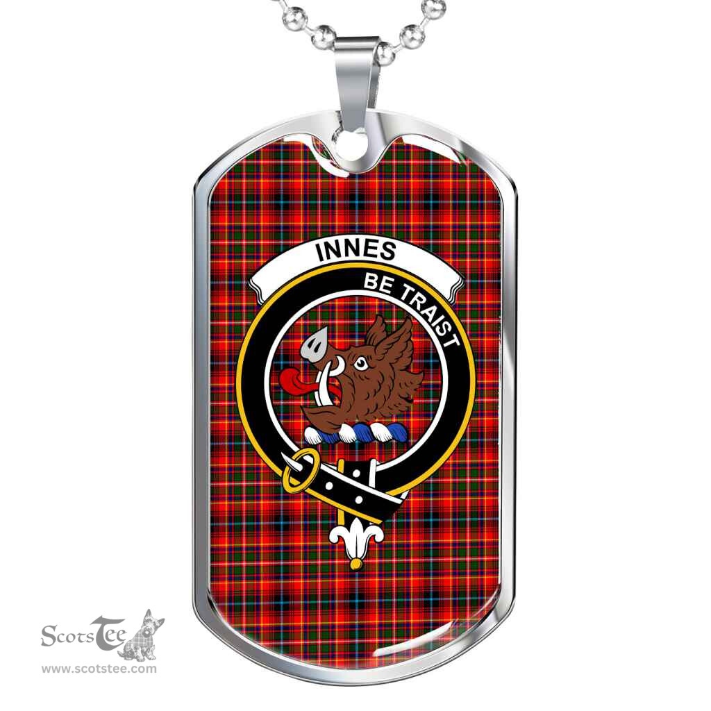 Scottish Innes Clan Tartan Dog Tag Necklace - Crest Classic Scottish Plaid Tartan Plaid