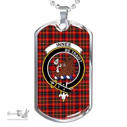 Scottish Innes Clan Tartan Dog Tag Necklace - Crest Classic Scottish Plaid Tartan Plaid
