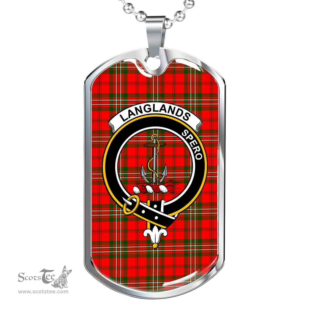 Scottish Langlands Clan Tartan Dog Tag Necklace - Crest Classic Scottish Plaid Tartan Plaid