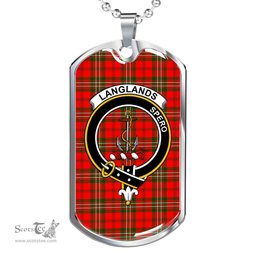 Scottish Langlands Clan Tartan Dog Tag Necklace - Crest Classic Scottish Plaid Tartan Plaid