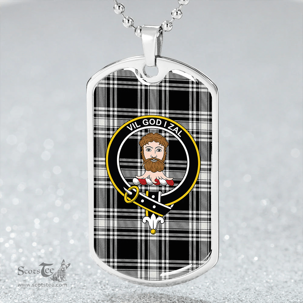 ScottishPlaid Menzies Dress Dance; Black & White Ancient Clan Tartan Dog Tag Necklace - Crest Classic Scottish Plaid Tartan Plaid