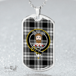 ScottishPlaid Menzies Dress Dance; Black & White Ancient Clan Tartan Dog Tag Necklace - Crest Classic Scottish Plaid Tartan Plaid
