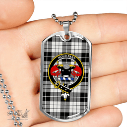 ScottishPlaid MacLeod Black & White Modern Clan Tartan Dog Tag Necklace - Crest Classic Scottish Plaid Tartan Plaid