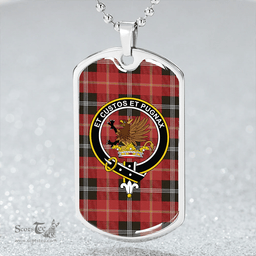 ScottishPlaid Marjoribanks Weathered Clan Tartan Dog Tag Necklace - Crest Classic Scottish Plaid Tartan Plaid