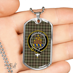 ScottishPlaid MacKenzie Hunting; Brown Weathered Clan Tartan Dog Tag Necklace - Crest Classic Scottish Plaid Tartan Plaid