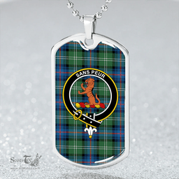 ScottishPlaid Sutherland Old Ancient Clan Tartan Dog Tag Necklace - Crest Classic Scottish Plaid Tartan Plaid