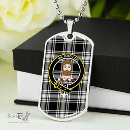 ScottishPlaid Menzies Dress Dance; Black & White Ancient Clan Tartan Dog Tag Necklace - Crest Classic Scottish Plaid Tartan Plaid