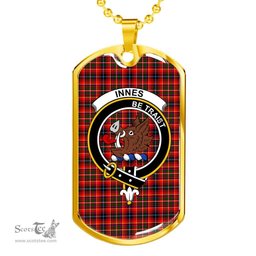 Scottish Innes Clan Tartan Dog Tag Necklace - Crest Classic Scottish Plaid Tartan Plaid