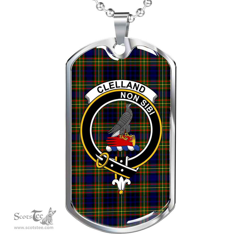 Scottish Clelland Clan Tartan Dog Tag Necklace - Crest Classic Scottish Plaid Tartan Plaid