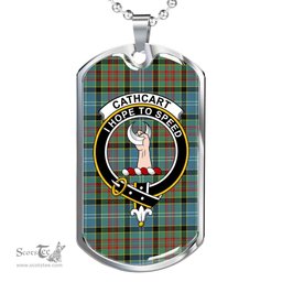 Scottish Cathcart Clan Tartan Dog Tag Necklace - Crest Classic Scottish Plaid Tartan Plaid