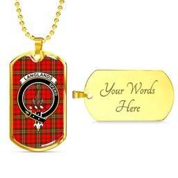 Scottish Langlands Clan Tartan Dog Tag Necklace - Crest Classic Scottish Plaid Tartan Plaid