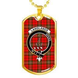 Scottish Langlands Clan Tartan Dog Tag Necklace - Crest Classic Scottish Plaid Tartan Plaid