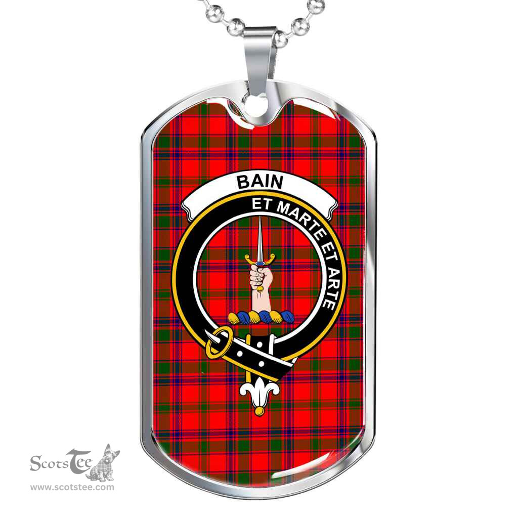 Scottish Bain Clan Tartan Dog Tag Necklace - Crest Classic Scottish Plaid Tartan Plaid